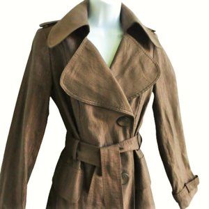 Vintage Alberto Makali Trench Coat Copper Ribbed Exaggerated Dog Ears Collar 4